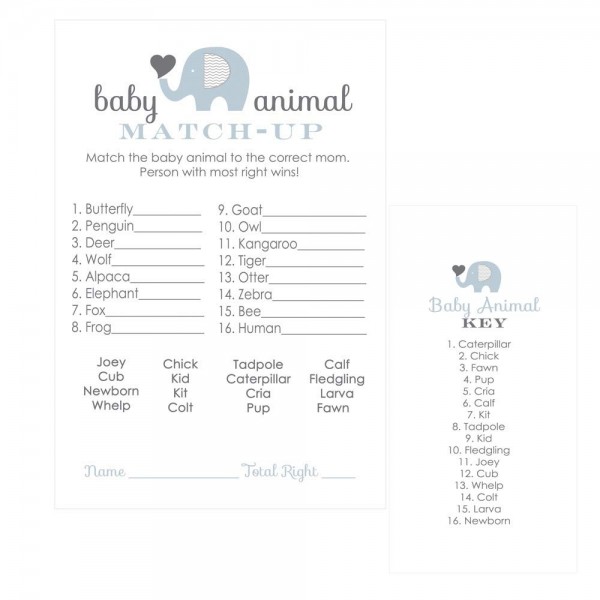 Elephant Shower Animal Match Cards