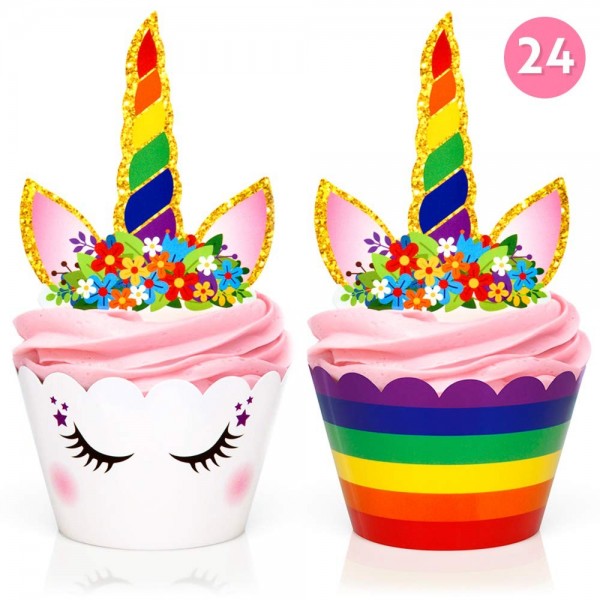 Rainbow Unicorn Cupcake Toppers Wrappers