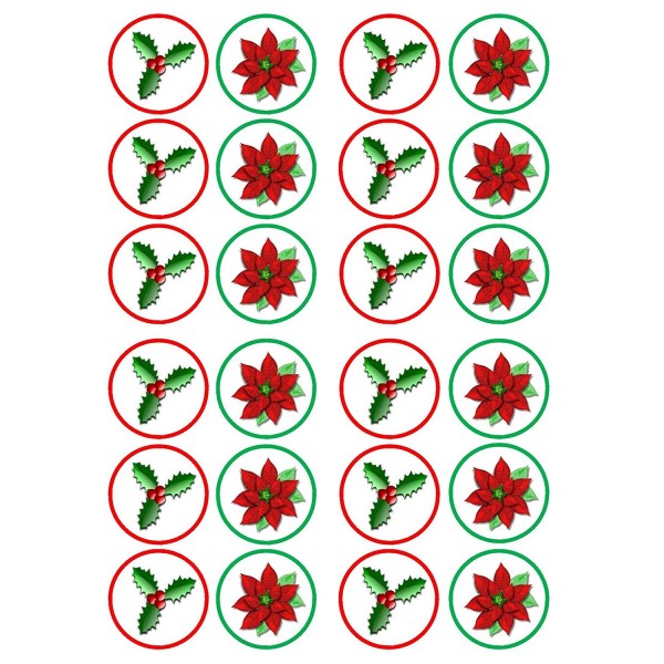 Christmas Poinsettia Cupcake Toppers Decorations