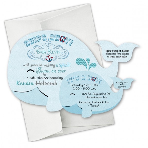 Whale Nautical Shower Birthday Invitations