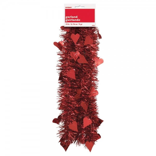 9ft Tinsel Valentines Heart Garland