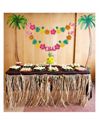 Tropical Hibiscus Flowers Flamingo Summer Pool Party Decorations Supplies Moon Boat Hawaiian Luau Garland Ribbon Banners
