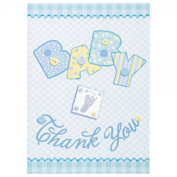 Blue Stitching Shower Thank Cards