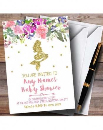 Floral Gold Mermaid Invitations Shower