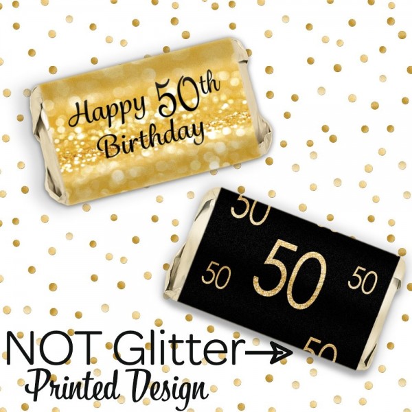 50th Birthday Party Miniatures Candy Bar Wrapper Stickers - Gold and ...