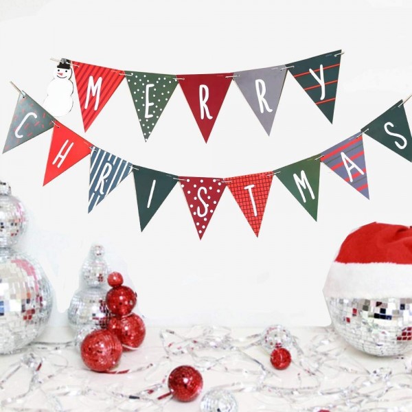 Merry Christmas Banner - Christmas Decoration Bunting Pennant Banner ...