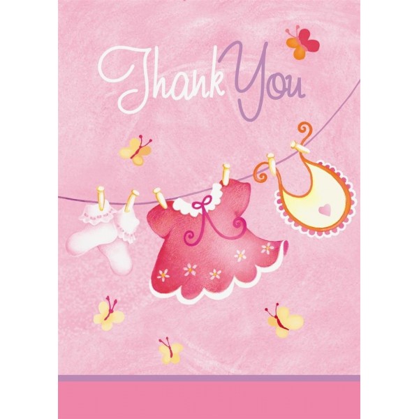 Pink Clothesline Shower Thank Cards