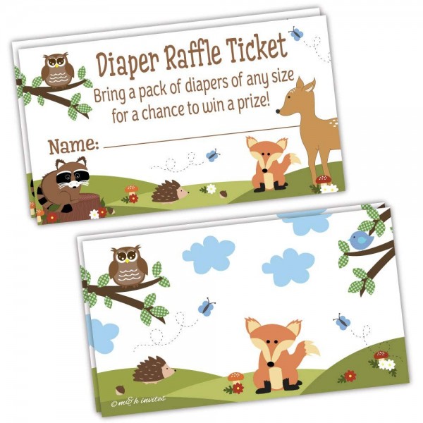 50 Woodland Diaper Raffle Tickets