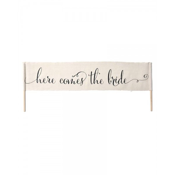 Cream Burlap Comes Bride Banner