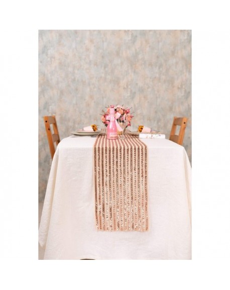 Chiffon Embroidery Stripe Sequin Table Runners ROSE GOLD 12 X 108 Inch ...