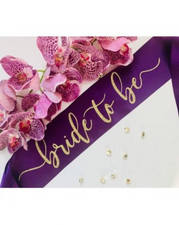 Bride Sash Plum Gold Glitter