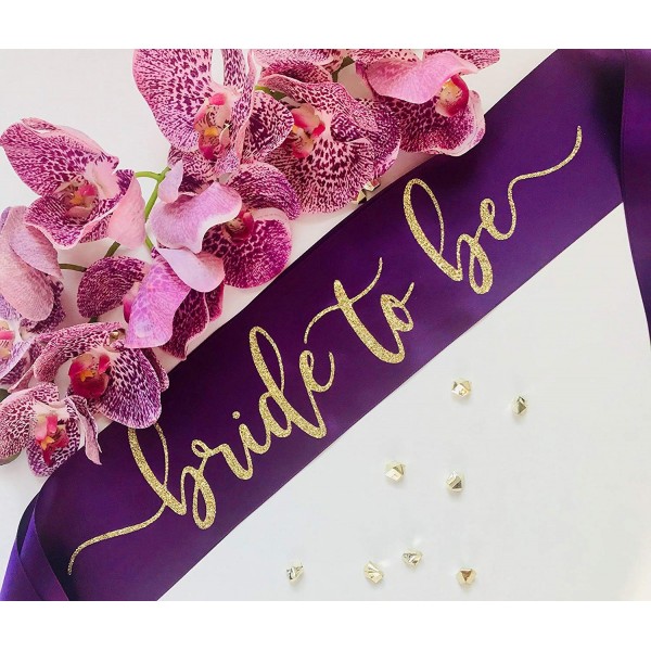 Bride Sash Plum Gold Glitter