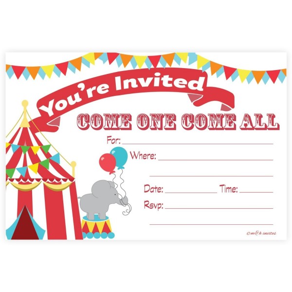 Carnival Circus Invitations Birthday Envelopes