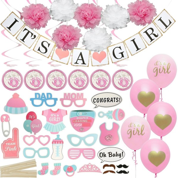 Baby Shower Decorations For Girl Set Includes Matching Its A Girl Banner Balloons Cute Photo Booth Props Pink White Flower Decor Party Decoration All In One Bundle C318e6s4aul