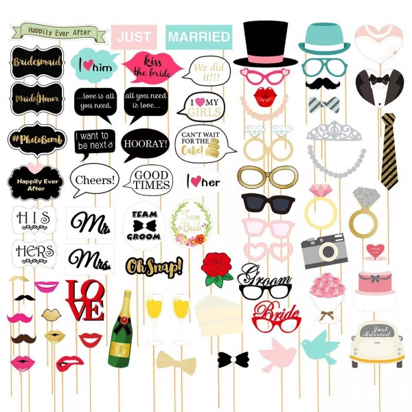 72 Pack Wedding Photo Booth Props