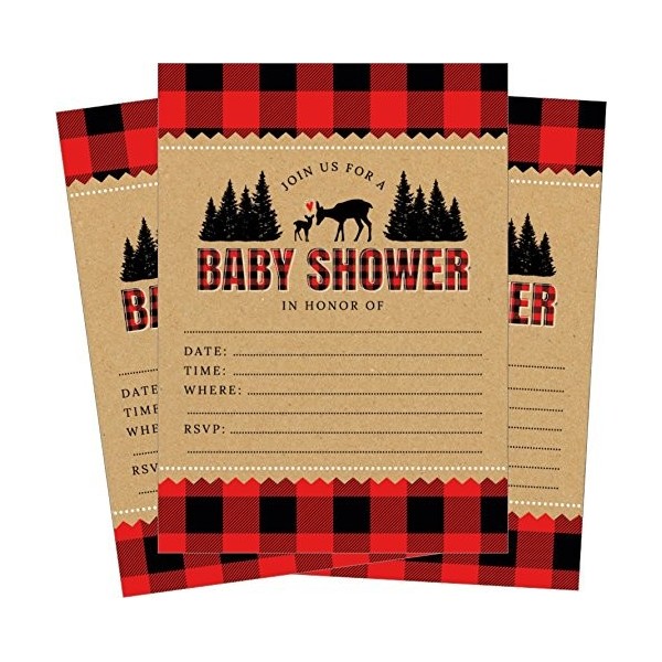 Lumberjack Woodland Baby Shower Invitations
