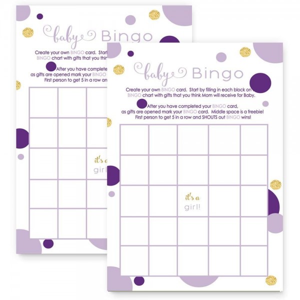 Purple Gold Baby Shower Bingo