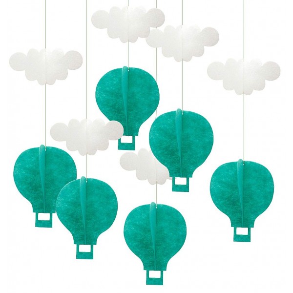 Hot Air Balloon Decorations 6 Pcs Teal Color 3d Felt Ceiling