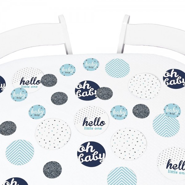 Hello Little One - Blue and Silver - Baby Shower Giant Circle Confetti