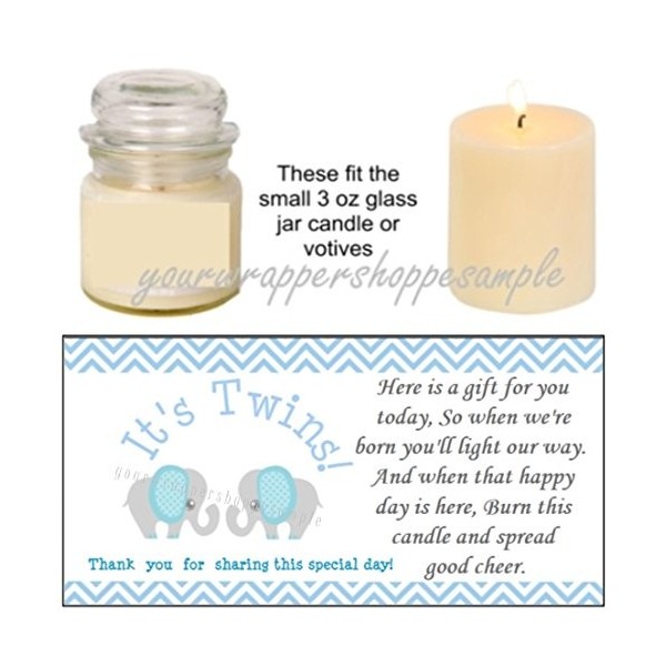 TWINS Elephant Shower Candle Labels