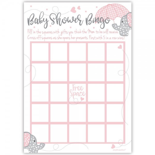 Pink Elephant Bingo Game Cards