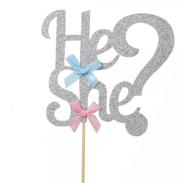 He She Cake Topper Glitter