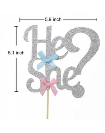 He Or She Cake Topper Silver Glitter Paper Gender Reveal Boy Or Girl Cake Topper Baby Shower Decor C118g6gear9