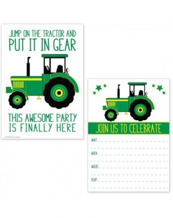 Green Tractor Birthday Party Invitations