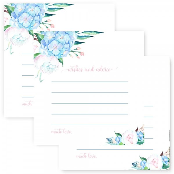 Blue Floral Wedding Advice Cards