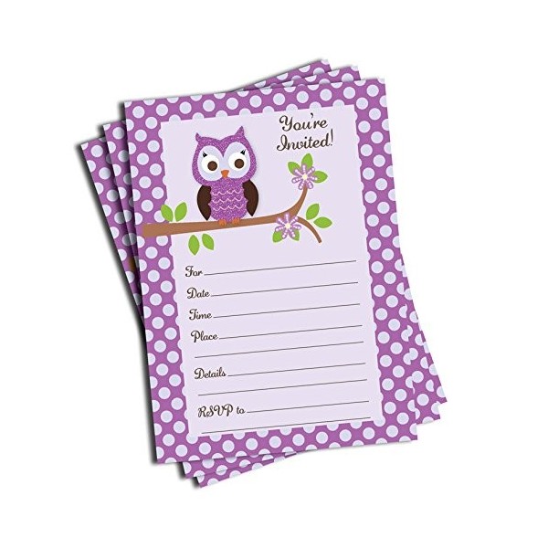 50 Purple Owl Invitations Birthday