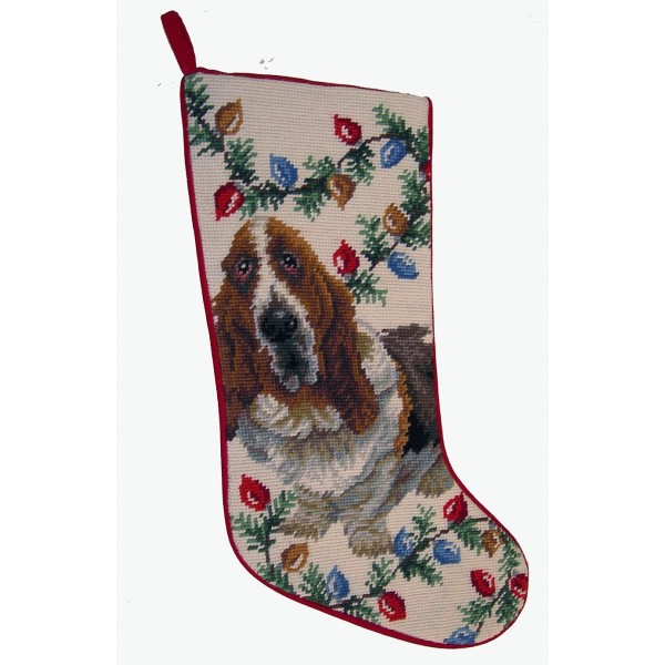 Basset Hound Needlepoint Christmas Stocking