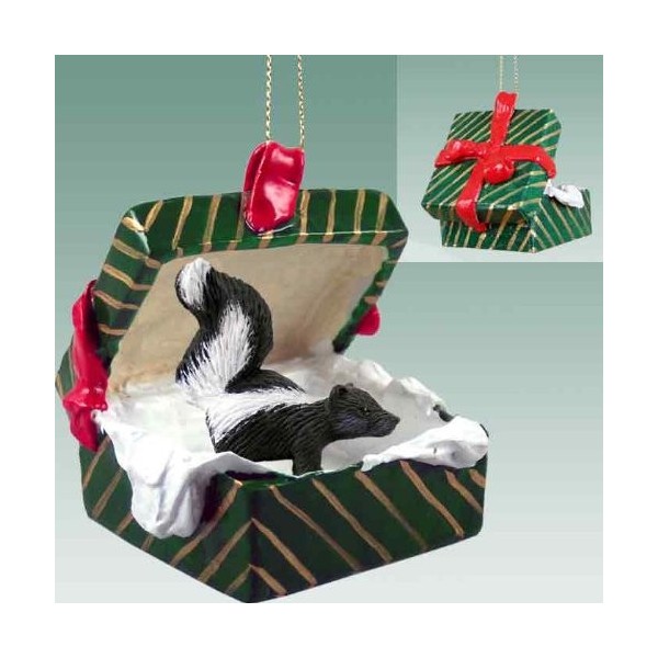 Skunk Gift Box Christmas Ornament