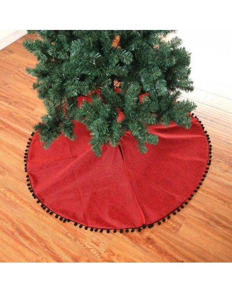 Burlap Christmas Tree Skirt 50 inches Black Pom pom Xmas Tree Skirt for ...