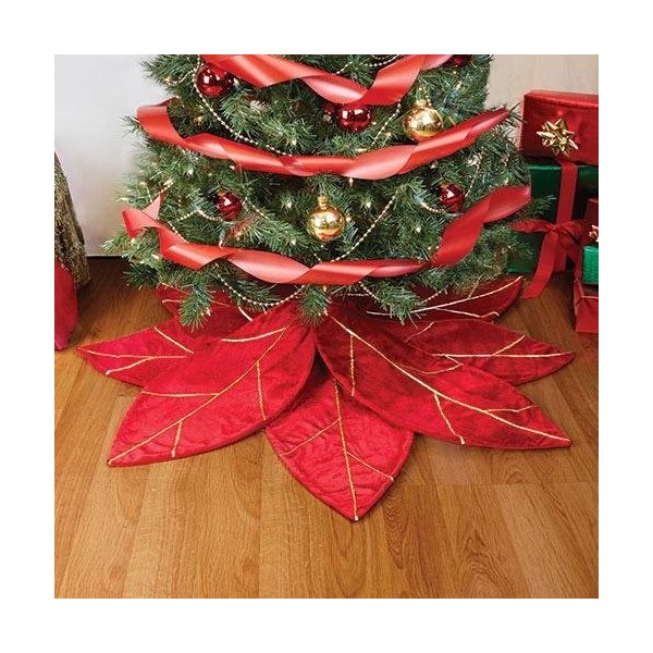 Red Poinsettia Christmas Tree Skirt