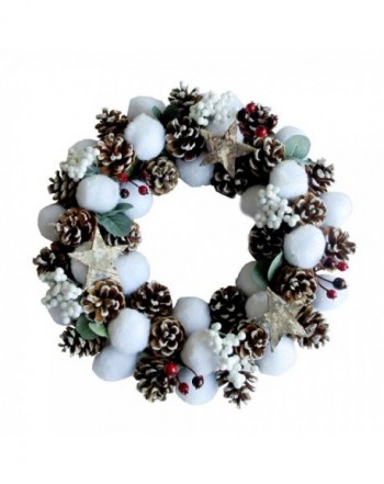 Whimsical Holiday Christmas Cotton Wreath with Pine Cones and ...