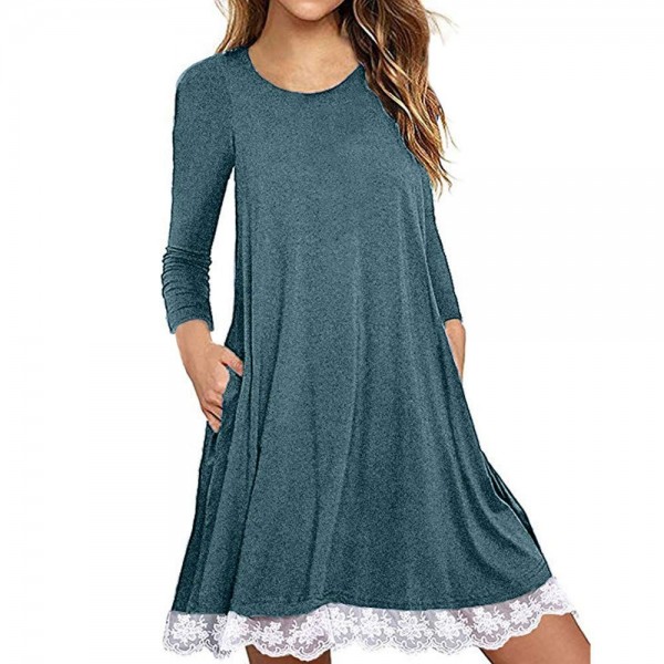 Women's Long Sleeve Pockets Loose T-Shirt Dress Casual Swing Floral ...