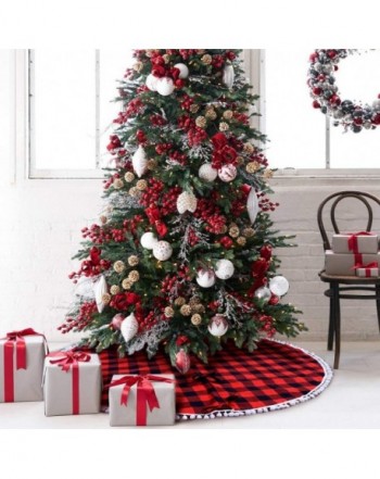 S-DEAL 48 Inches Christmas Tree Skirt Red and Black Plaid Buffalo Double Layers Checked Deco for Holiday Party Mat Xmas Ornaments