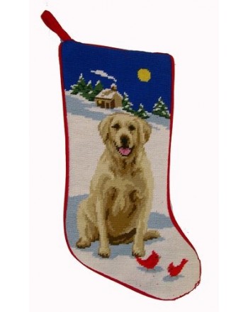 Yellow Christmas Stocking Hand Stiched Needlpoint