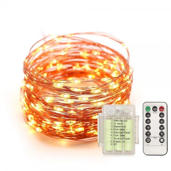 150 LED String Lights - 8 Modes Battery Operated Flexible Copper Wire ...