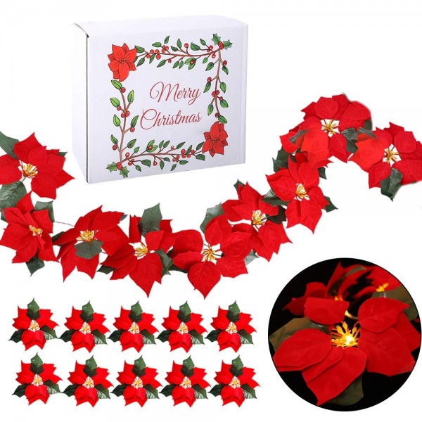 Funarty Christmas Poinsettia Lighted Artificial