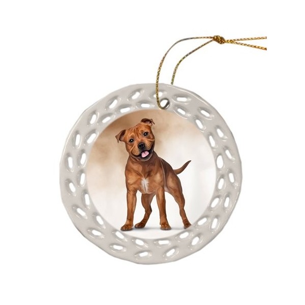 Staffordshire Terrier Christmas Ceramic Ornament