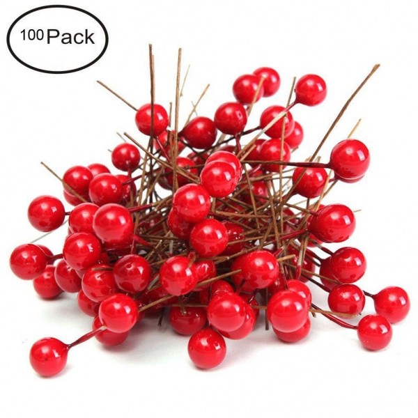 Christmas Tree Artificial Red Holly Berry Pick Branch Wreath Pack of ...