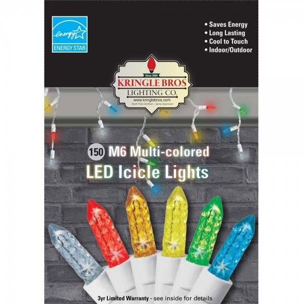 Kringle Bros Multi Colored M6 Diamond Cut LED Icicle Christmas Lights ...