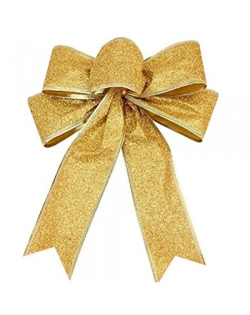 Pack of 10 Gold Edge Outdoor Wire Edge Glitter Christmas Bows - 7.5 ...