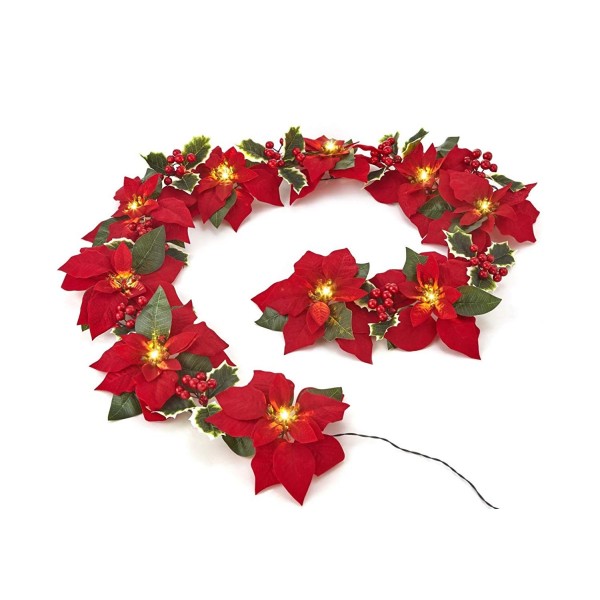 Homeseasons Pre Lit Artificial Poinsettia Garland