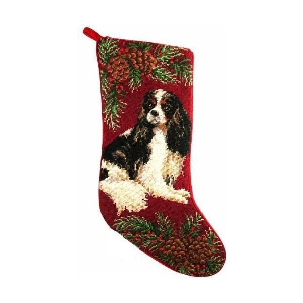 Tri Color Cavalier Needlepoint Christmas Stocking