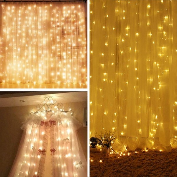 Battery Operated 300 LED Curtain String Lights - 9.8 X 9.8ft Starry ...