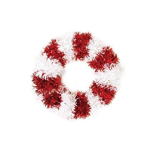 Red and White Candy Cane Striped Tinsel Christmas Wreath Decoration ...