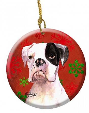 Cooper Snowflakes Boxer Ceramic Ornament