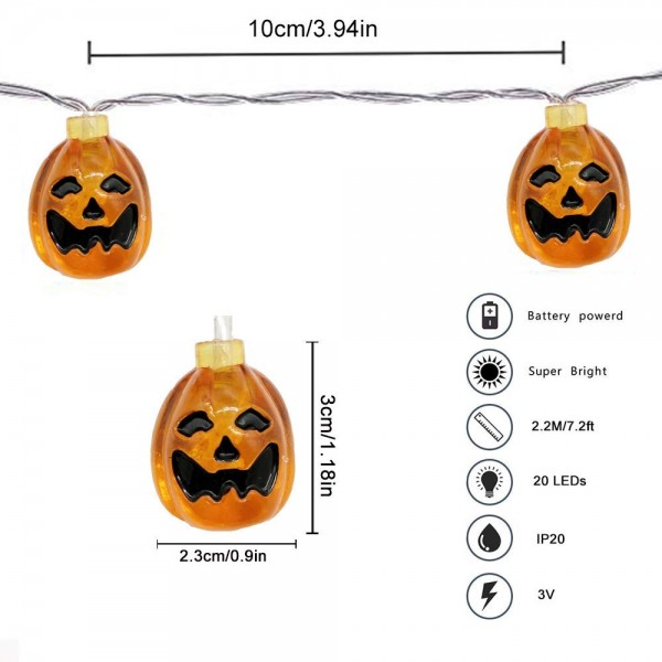 Pumpkin String Lights Battery Operated - Halloween Jack-O-Lantern 3D 20 ...